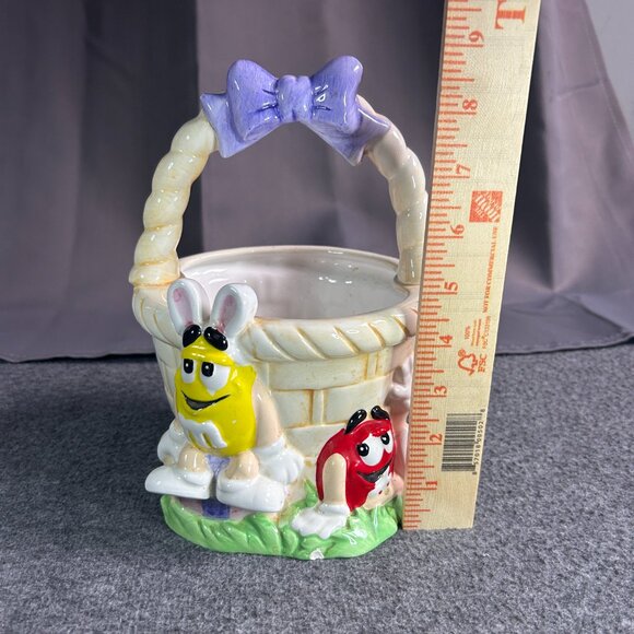 M&M Ceramic Easter Basket Vintage Yellow Red Easter‎ Bunny - Picture 13 of 15
